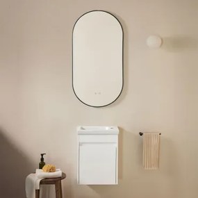Conjunto De Móvel De Casa De Banho Em Madeira Com Lavatório Integrado Narek Branco & Ovale Led E Antifog Preto 50x100 Cm Asteiro & Sem - Sklum