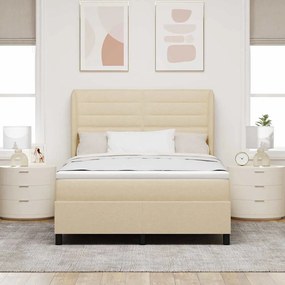 vidaXL Cama Box com Colchão Creme 140 x 200 cm - Tecido.