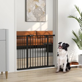 Barreira de Segurança para Cães 74-100 cm com Extensões, Montagem por Pressão e Duplo Bloqueio, Preto