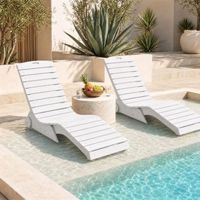 Conjunto de 2 Espreguiçadeiras para Piscina, 163 x 55 x 64 cm, Design Ergonómico em S, Branco