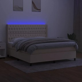 Cama box spring c/ colchão e LED 180x200 cm tecido cor creme