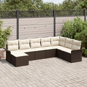 vidaXL Conjunto de Sofás de Jardim com 8 Peças e Almofadas Marrom Vime Poliéster