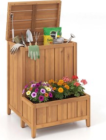 Caixa grande de armazenamento 57 x 52,5 x 70 cm com Floreira em madeira maciça para exterior, com tampa rebatível e pés elevados, para ferramentas de