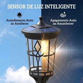 Candeeiro Solar Exterior de Jardim com Vaso 2 Modos de Brilho 100/50 lm IP44 Acendimento/Desligamento Automático Preto