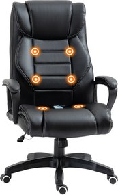 Cadeira de escritório com função de massagem, ergonómica de grande conforto, altura ajustável, encosto reclinável, revestimento sintético preto