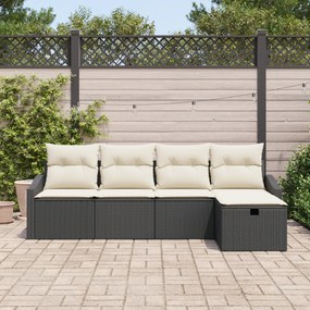 Conjunto de Sofás de Jardim 5 Peças com Almofadas Preto Rattan Sintéti