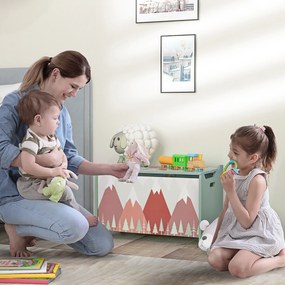 Baú de Brinquedos Organizador de Brinquedos para Crianças de 3 a 8 Anos com Estampado em Animaos 60x37x39 cm Verde