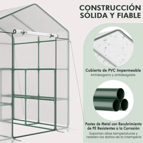 Estufa de jardim 139 x 144 x 195 cm com 8 prateleiras Cobertura em PVC Porta enrolável com fecho de correr Estrutura metálica transparente