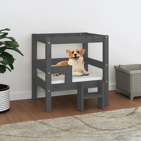 Cama para cães 55,5x53,5x60 cm madeira de pinho maciça cinza