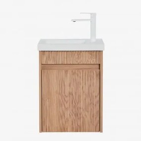 Conjunto De Móvel De Casa De Banho Suspenso Em Madeira Com Lavatório Integrado Narek Castanho Fresno & Sem Espelho & Branco - Sklum