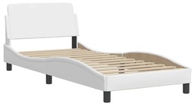 Estrutura de cama c/ cabeceira couro artificial 80x200cm branco