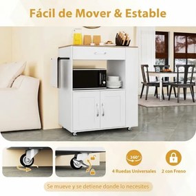 Carrinho de cozinha 75 x 46 x 90,5 cm com Estação de carregamento e rodas com travão Cesto duplo Branco + Natural