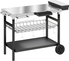 Outsunny Carrinho de Jardim de 3 Níveis, Tampo em Aço Inoxidável, Rodas, Ganchos, Cesto Removível, Pega Lateral, 114x61x81cm, Preto | Aosom Portugal
