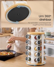 Estante giratória para especiarias,, 20 frascos 18 cm de diâmetro, 33,5 cm de altura branco e bege natural