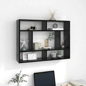 vidaXL Estante de parede 75x16x55 cm contraplacado preto brilhante