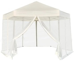 vidaXL Tenda festas pop-up hexagonal 6 paredes 3,6x3,1 m branco creme