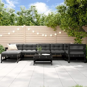vidaXL 8 pcs conjunto lounge jardim c/ almofadões madeira maciça preto