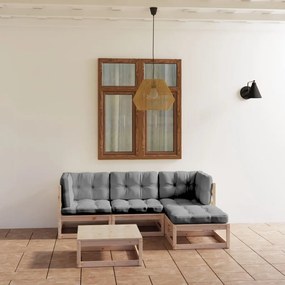 vidaXL 5 pcs conjunto lounge de jardim c/ almofadões pinho maciço