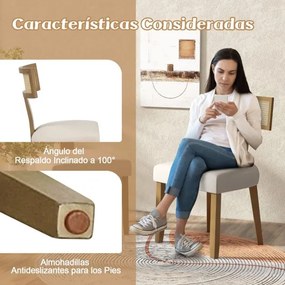Conjunto de 2 cadeiras de jantar em madeira de borracha, com assento estofado, encosto largo e rattan; para sala de estar, quarto, restaurante e café+