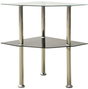 vidaXL Mesa apoio 2 prateleiras 38x38x50cm vidro temp. transp./preto