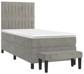 Cama com molas/colchão 90x200 cm veludo cinza-claro