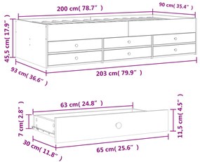 Sofá-cama com gavetas 90x200 cm derivados de madeira preto