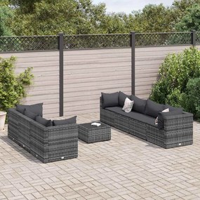 vidaXL 8 pcs conjunto lounge de jardim c/ almofadões vime PE cinzento