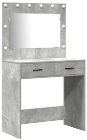 Conjunto de Mesa de Maquilhagem de 2 Peças Cinza Concreto com LED em M