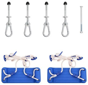 Assentos de baloiço com cordas 2 pcs 37x15 cm polietileno azul
