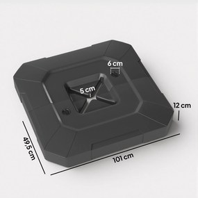 Base para Chapéu de Sol (NÃO INCLUIDO) de 2 Peças em HDPE Recarregável com Água 80 kg ou Mistura de Areia e Água 105 kg Preto