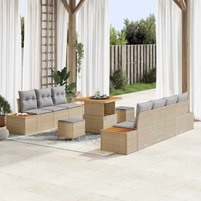 Conjunto de Sofá de Jardim vidaXL de 10 Peças com Almofadas Bege Polirattan Acácia