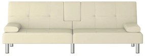 Sofá-cama com suporte para copos couro artificial cor creme