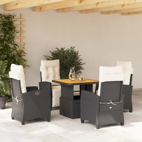 5 pcs conjunto de jantar p/ jardim c/ almofadões vime PE preto