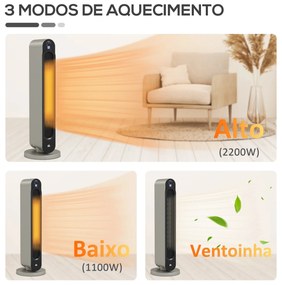 Aquecedor Cerâmico de Torre - Prata e Preto - Ø25x73,5 cm - ABS - Desi