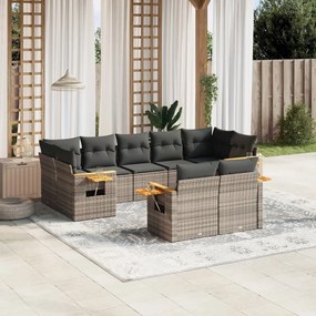 vidaXL 9 pcs conjunto sofás p/ jardim com almofadões vime PE cinzento