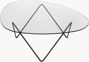 Mesa de centro oval artesanal com tampo em vidro Pedrera