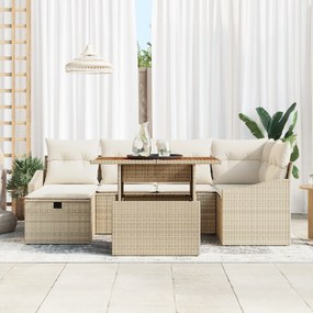 Conjunto de Sofás para Jardim de 7 Peças com Almofadas Bege de Rattan