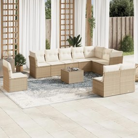 11 pcs conjunto sofás de jardim c/ almofadões vime PE bege