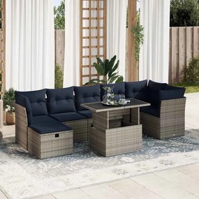 8 pcs conj. sofás jardim c/ almofadões vime PE/acácia castanho