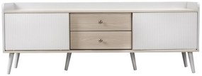 Móvel para TV com 2 Gavetas e 2 Portas Deslizantes,160x40x58cm, Branco e Cor Natural