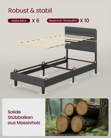 Estrutura de cama moderna 90 x 200 cm (COLCHÃO NÃO INCLUIDO) com cabeceira estofada para quarto cinza ardósia