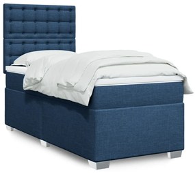 vidaXL Cama com molas/colchão 90x200 cm tecido azul