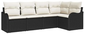 Conjunto de Sofá de Jardim com 5 Peças da , Almofadas Pretas de Rattan