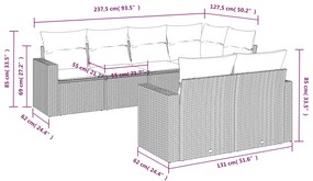 7 pcs conjunto de sofás p/ jardim c/ almofadões vime PE preto