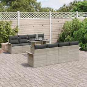 vidaXL Conjunto de Sofá de Jardim com 9 Peças e Almofadas Cinza Claro de Rattan Polimérico