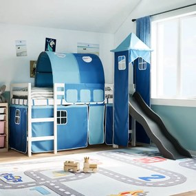 vidaXL Cama alta para criança com torre 80x200 cm pinho maciço azul