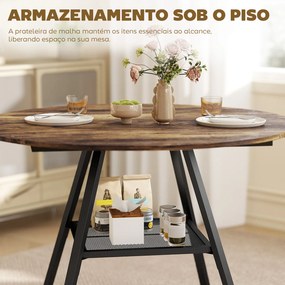 Mesa Redonda 100 cm para 4 Pessoas (CADEIRAS NÂO INCLUIDAS) de Estilo Industrial com Estrutura Metálica Preta