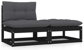 2pcs conjunto lounge de jardim c/ almofadões pinho maciço preto
