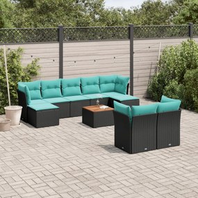 vidaXL 10 pcs conjunto de sofás p/ jardim c/ almofadões vime PE preto