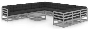 vidaXL 12 pcs conj. lounge de jardim + almofadões pinho maciço cinza